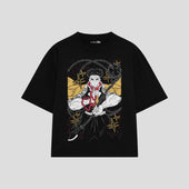 Playera streetwear premium de anime y gaming ExtraLife MX, corte boxy oversized drop shoulder heavyweight en color Deep Black y Off-White, moda urbana mexicana de culto.