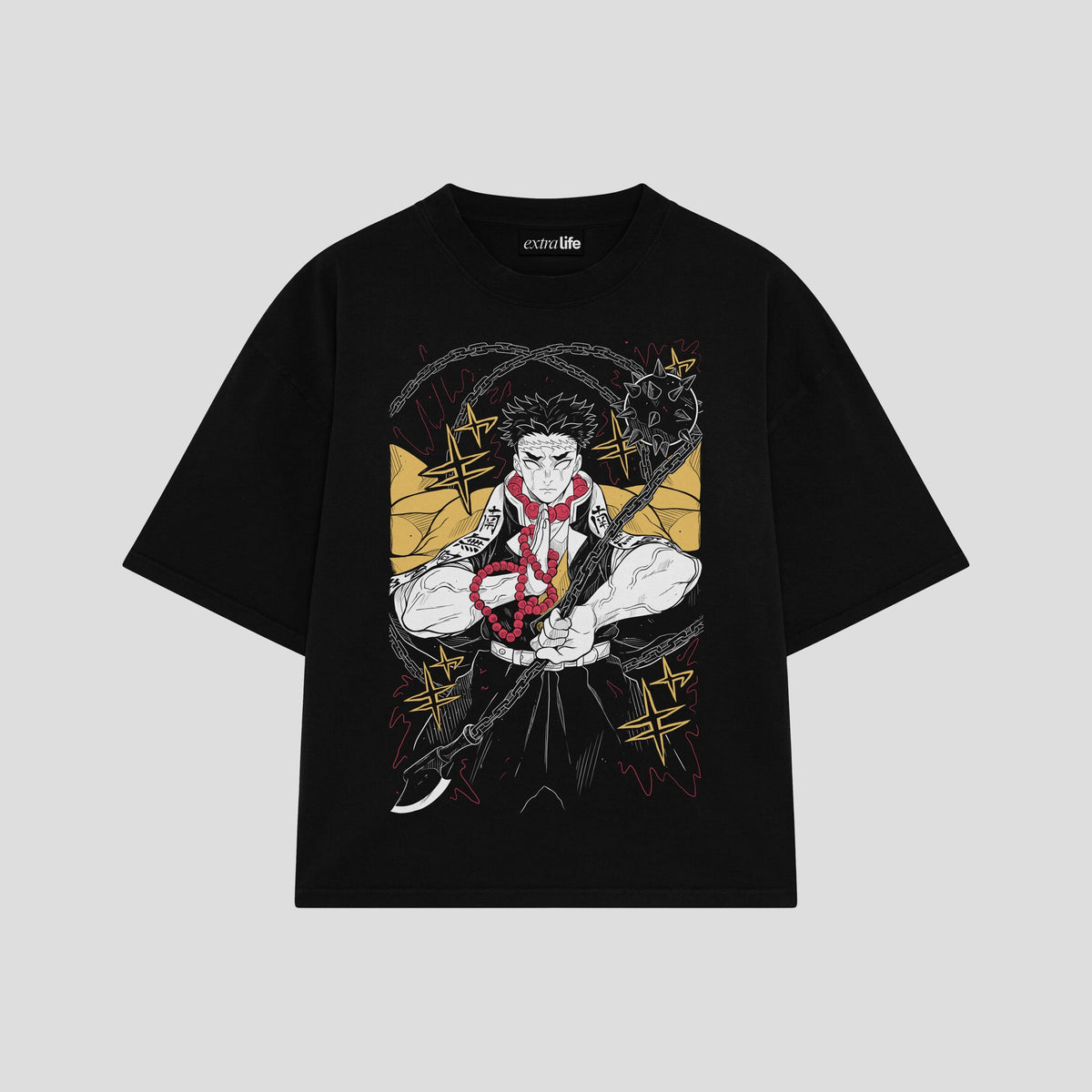 Playera streetwear premium de anime y gaming ExtraLife MX, corte oversized drop shoulder ligero y fresco en color Deep Black y Off-White, moda urbana mexicana de culto.