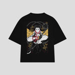Playera streetwear premium de anime y gaming ExtraLife MX, corte boxy oversized drop shoulder heavyweight en color Deep Black y Off-White, moda urbana mexicana de culto.