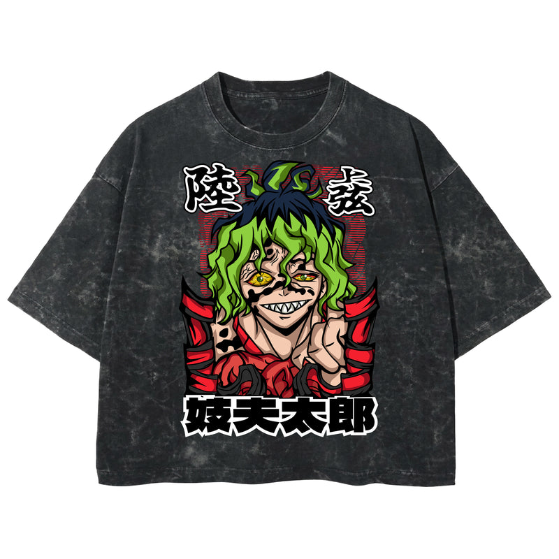 Playera streetwear premium de anime y gaming ExtraLife MX, corte boxy deluxe mineral wash heavyweight en color Acid Wash, moda urbana mexicana de culto.
