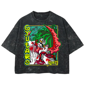 Playera streetwear premium de anime y gaming ExtraLife MX, corte boxy deluxe mineral wash heavyweight en color Acid Wash, moda urbana mexicana de culto.