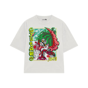 Playera streetwear premium de anime y gaming ExtraLife MX, corte boxy oversized drop shoulder heavyweight en color Deep Black y Off-White, moda urbana mexicana de culto.