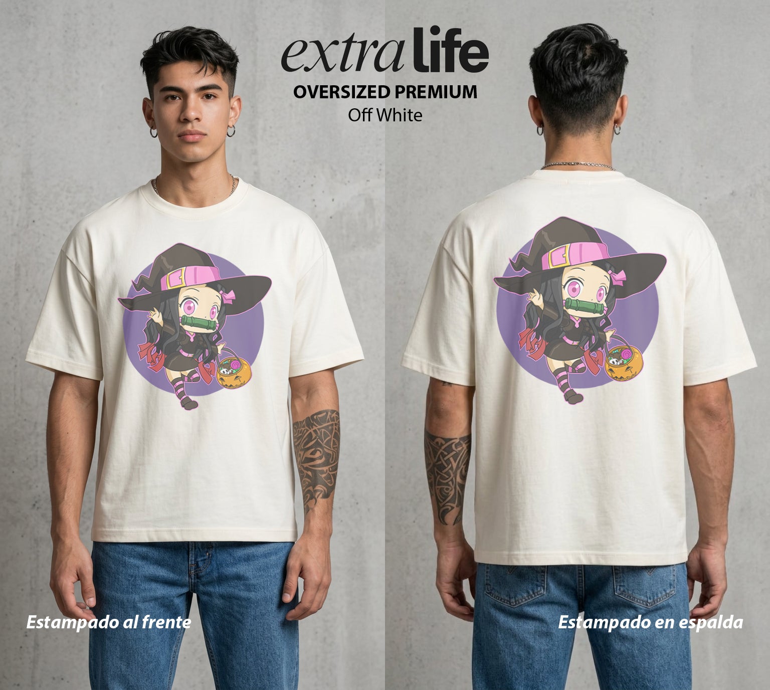 Cazadores de la Noche | La Hermana de Bambu en Halloween #01028 - Playera Oversized Premium | Off White - Foto en modelo