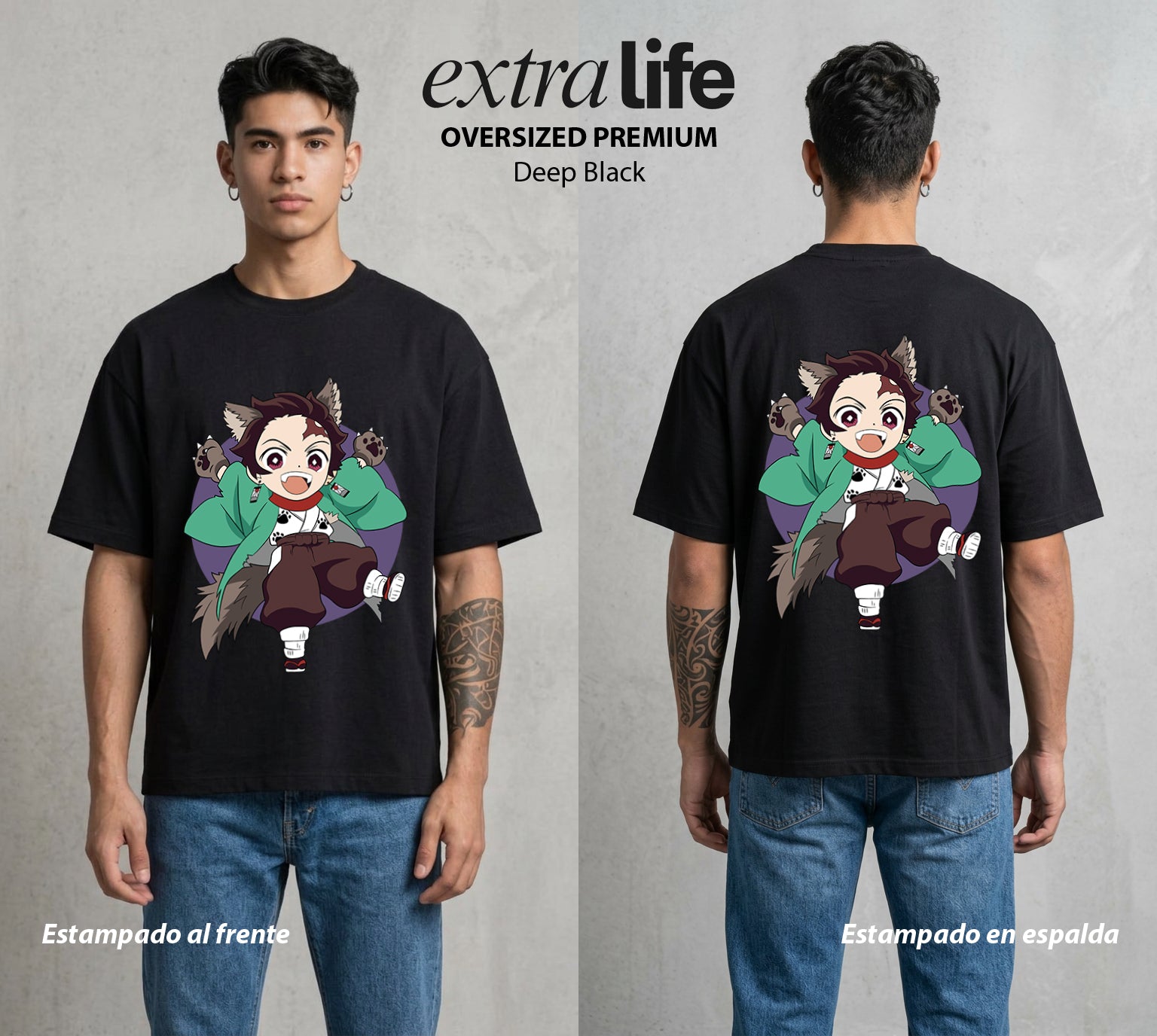 Cazadores de la Noche | El Cazador del Agua en Halloween #01029 - Playera Oversized Premium | Deep Black - Foto en modelo