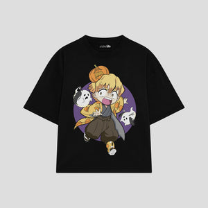 Playera streetwear premium de anime y gaming ExtraLife MX, corte boxy oversized drop shoulder heavyweight en color Deep Black y Off-White, moda urbana mexicana de culto.