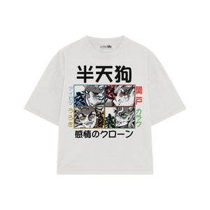 Playera streetwear premium de anime y gaming ExtraLife MX, corte boxy oversized drop shoulder heavyweight en color Deep Black y Off-White, moda urbana mexicana de culto.