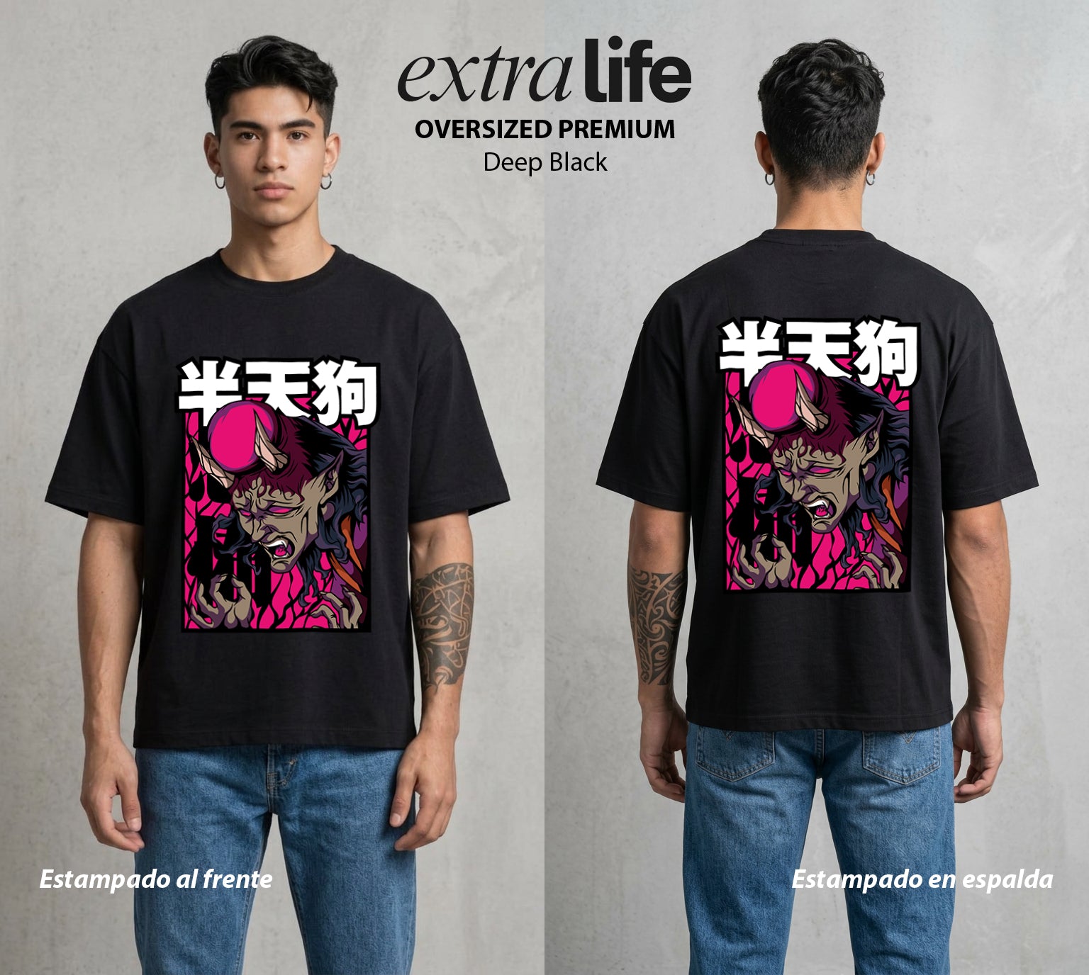 Cazadores de la Noche | El Miedo Hecho Demonio #01033 - Playera Oversized Premium | Deep Black - Foto en modelo