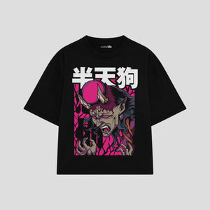 Playera streetwear premium de anime y gaming ExtraLife MX, corte boxy oversized drop shoulder heavyweight en color Deep Black y Off-White, moda urbana mexicana de culto.