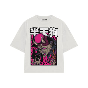 Playera streetwear premium de anime y gaming ExtraLife MX, corte boxy oversized drop shoulder heavyweight en color Deep Black y Off-White, moda urbana mexicana de culto.