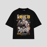 Playera streetwear premium de anime y gaming ExtraLife MX, corte boxy oversized drop shoulder heavyweight en color Deep Black y Off-White, moda urbana mexicana de culto.