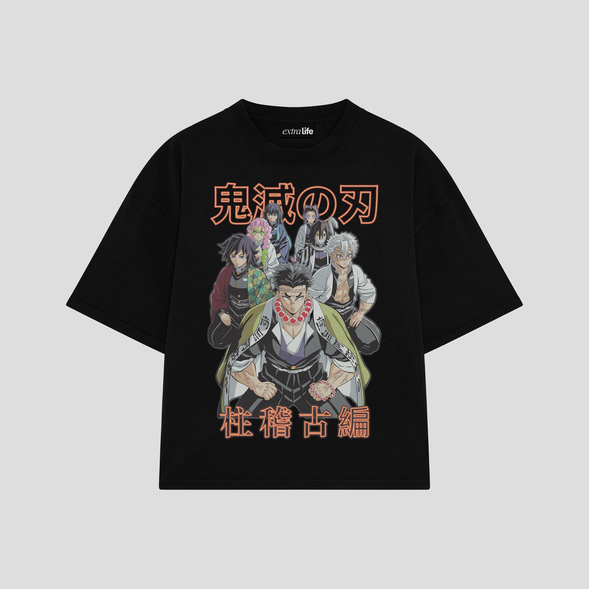 Playera streetwear premium de anime y gaming ExtraLife MX, corte oversized drop shoulder ligero y fresco en color Deep Black y Off-White, moda urbana mexicana de culto.