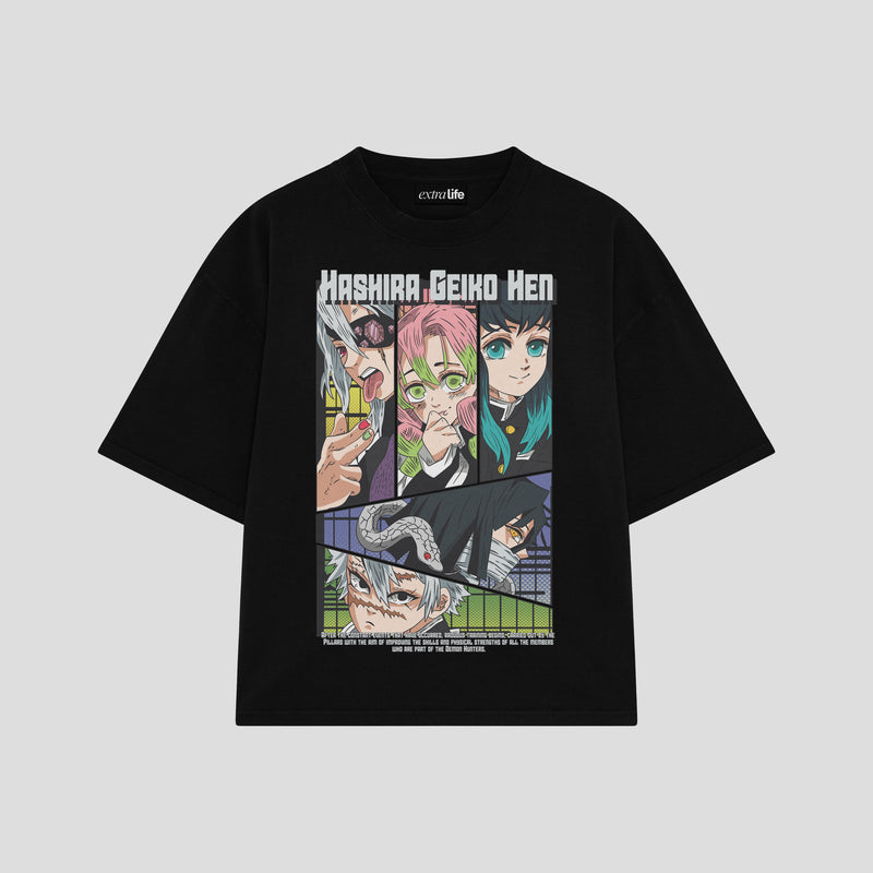 Playera streetwear premium de anime y gaming ExtraLife MX, corte boxy oversized drop shoulder heavyweight en color Deep Black y Off-White, moda urbana mexicana de culto.