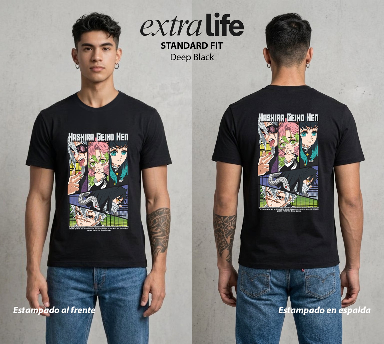 Cazadores de la Noche | Demon Slayer Hashiras #01037 - Playera Standard Fit | Deep Black - Foto en modelo