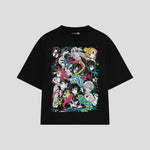 Playera streetwear premium de anime y gaming ExtraLife MX, corte boxy oversized drop shoulder heavyweight en color Deep Black y Off-White, moda urbana mexicana de culto.