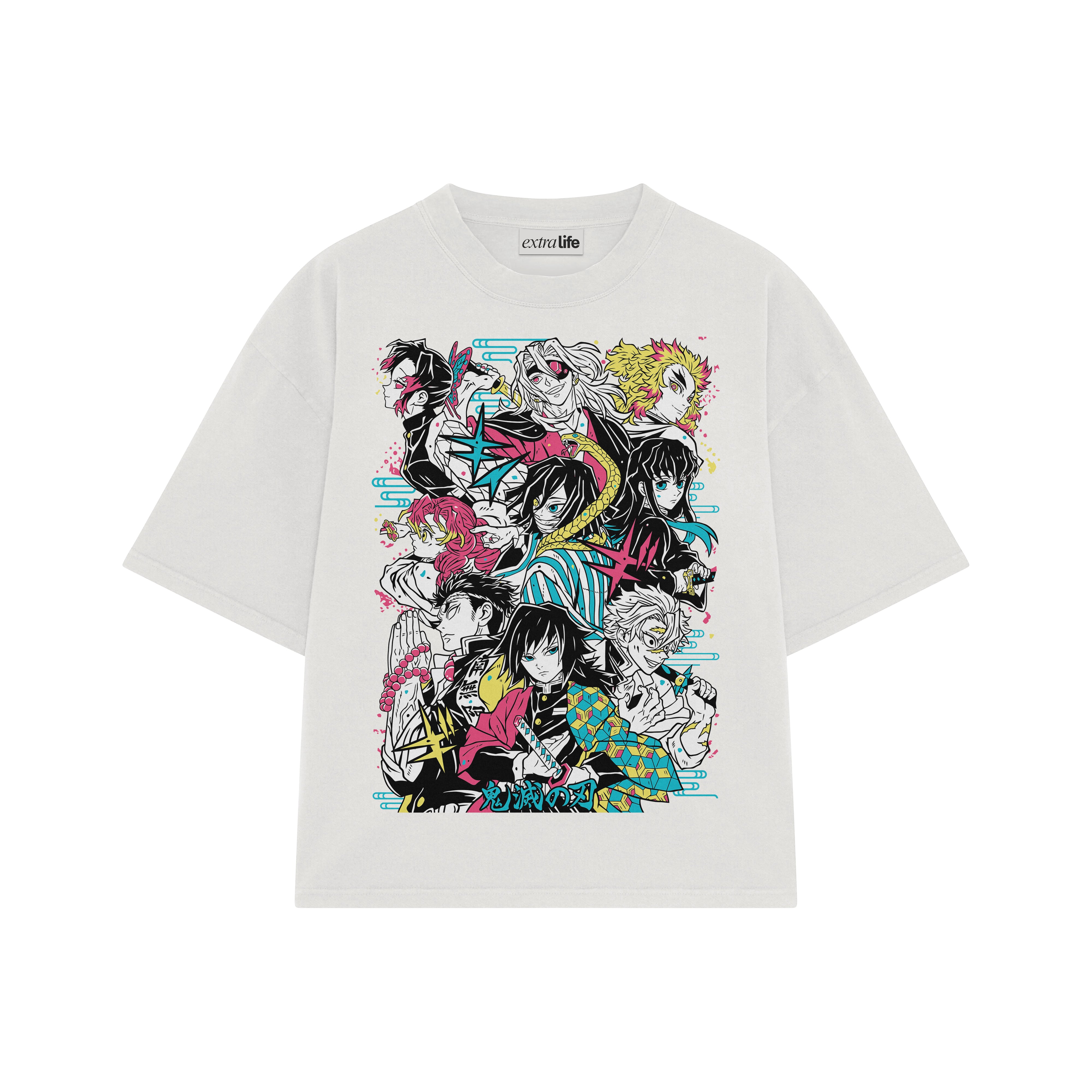 Playera streetwear premium de anime y gaming ExtraLife MX, corte boxy oversized drop shoulder heavyweight en color Deep Black y Off-White, moda urbana mexicana de culto.