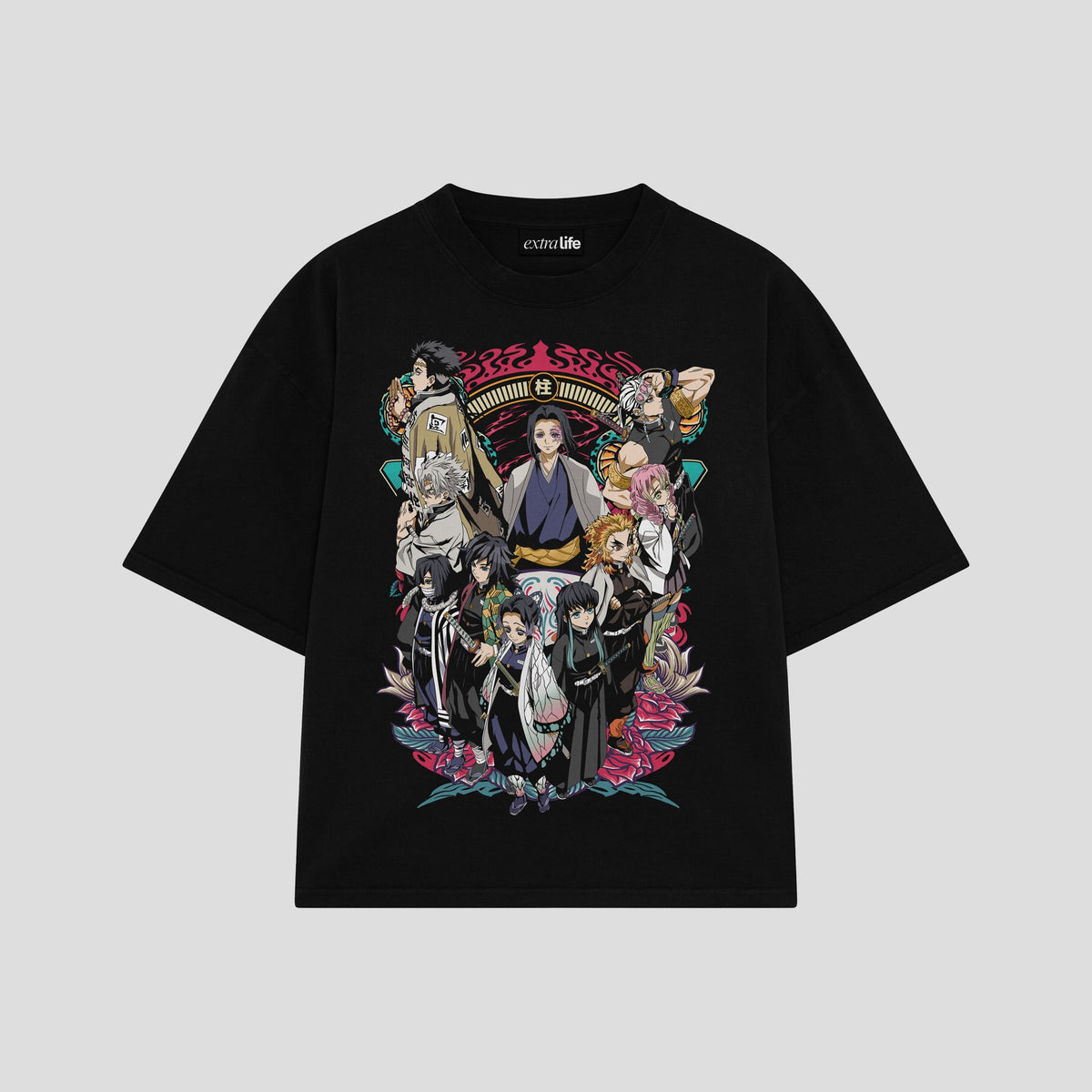 Playera streetwear premium de anime y gaming ExtraLife MX, corte oversized drop shoulder ligero y fresco en color Deep Black y Off-White, moda urbana mexicana de culto.