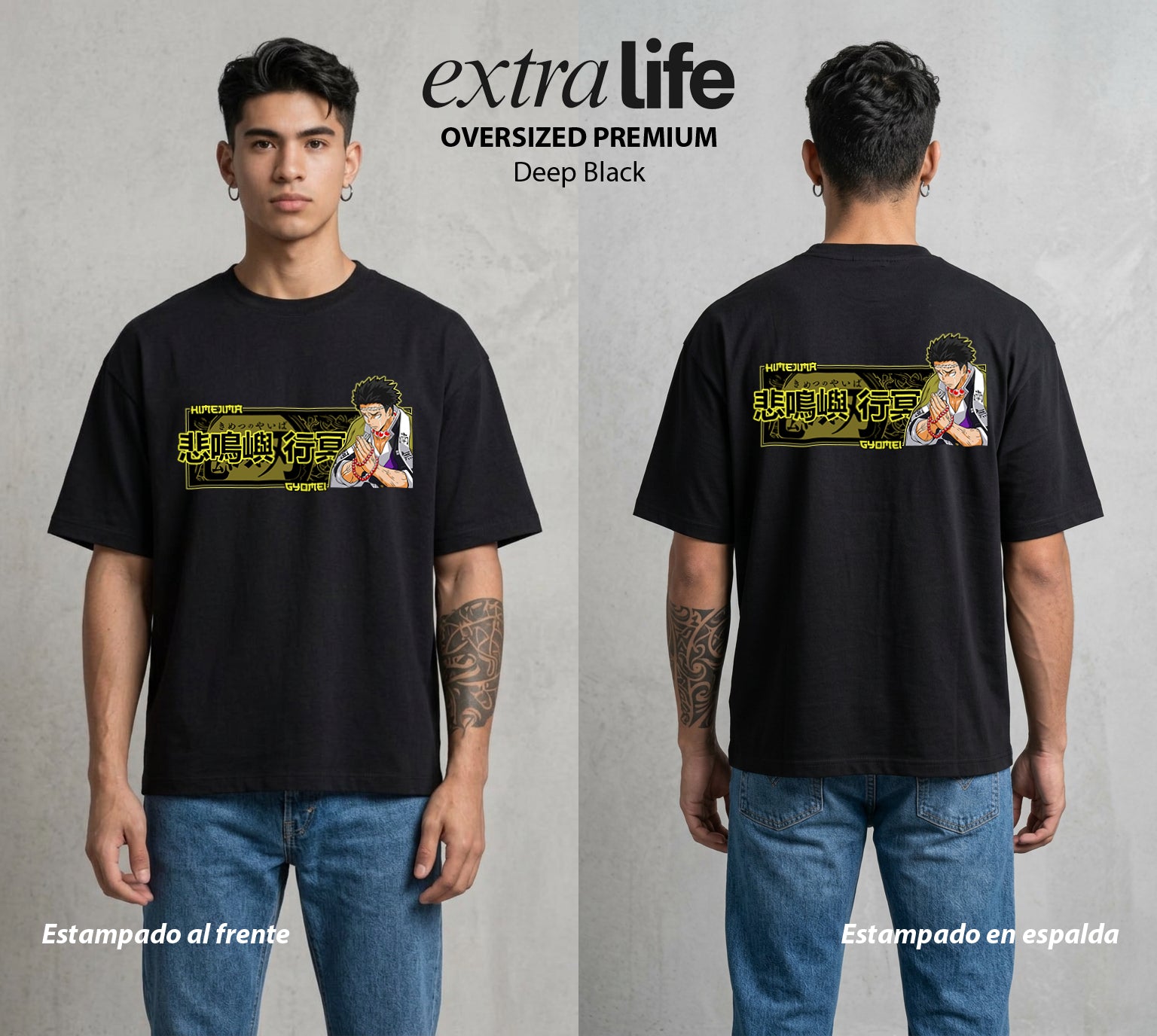 Cazadores de la Noche | Demon Slayer Himejima #01040 - Playera Oversized Premium | Deep Black - Foto en modelo