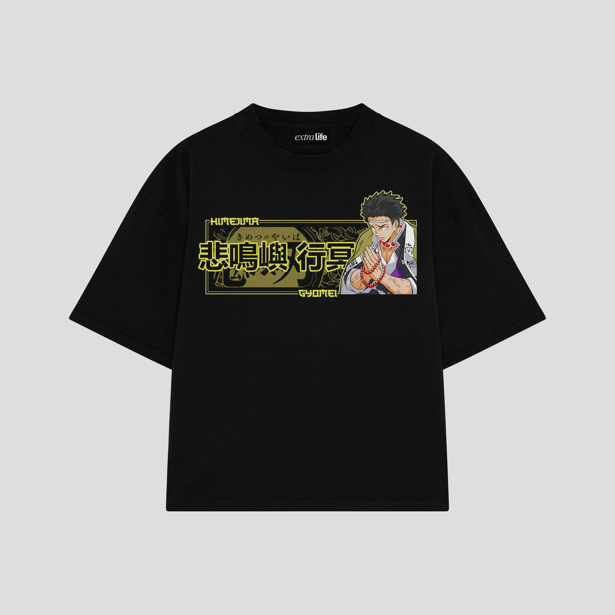 Playera streetwear premium de anime y gaming ExtraLife MX, corte oversized drop shoulder ligero y fresco en color Deep Black y Off-White, moda urbana mexicana de culto.