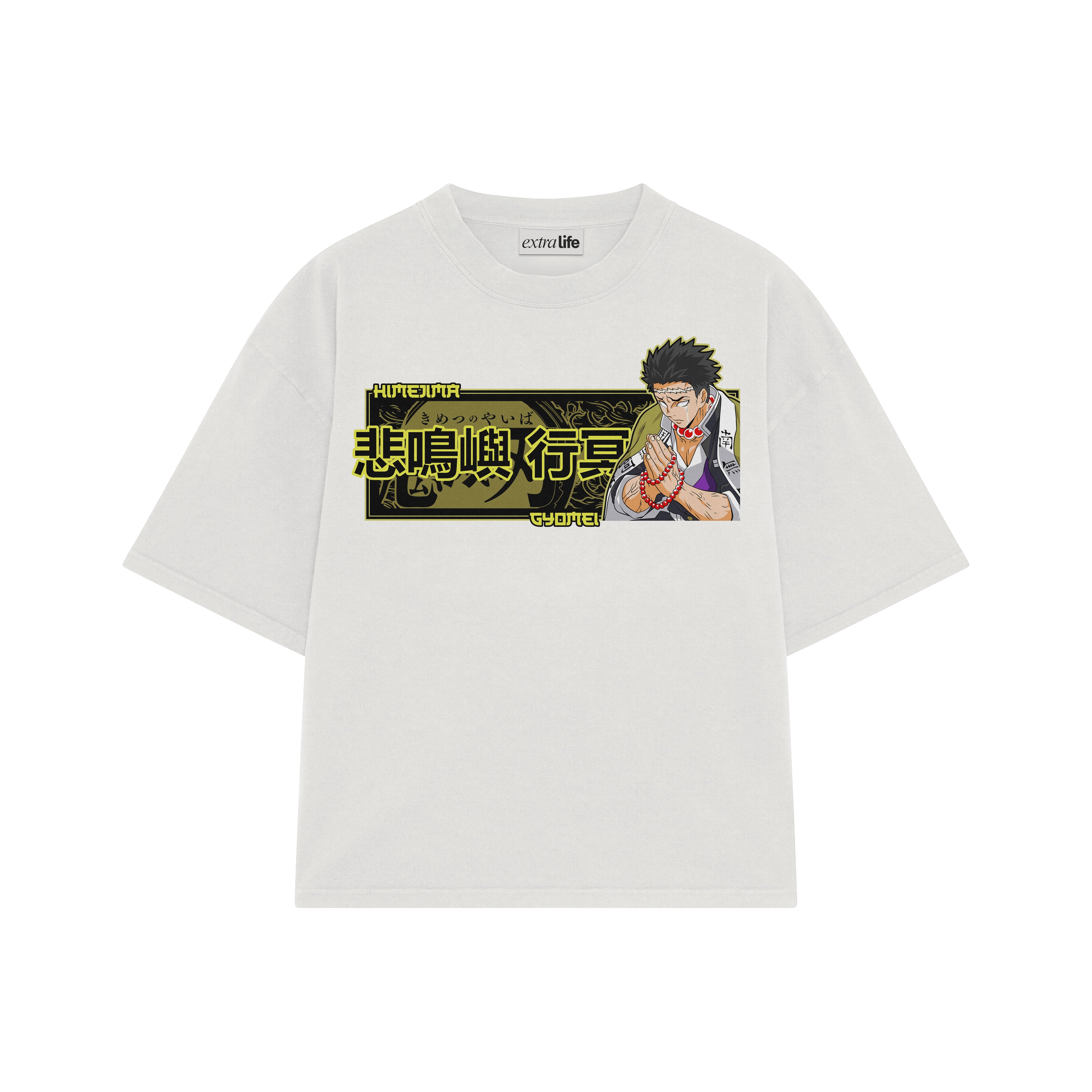 Playera streetwear premium de anime y gaming ExtraLife MX, corte boxy oversized drop shoulder heavyweight en color Deep Black y Off-White, moda urbana mexicana de culto.