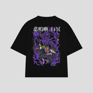 Playera streetwear premium de anime y gaming ExtraLife MX, corte boxy oversized drop shoulder heavyweight en color Deep Black y Off-White, moda urbana mexicana de culto.