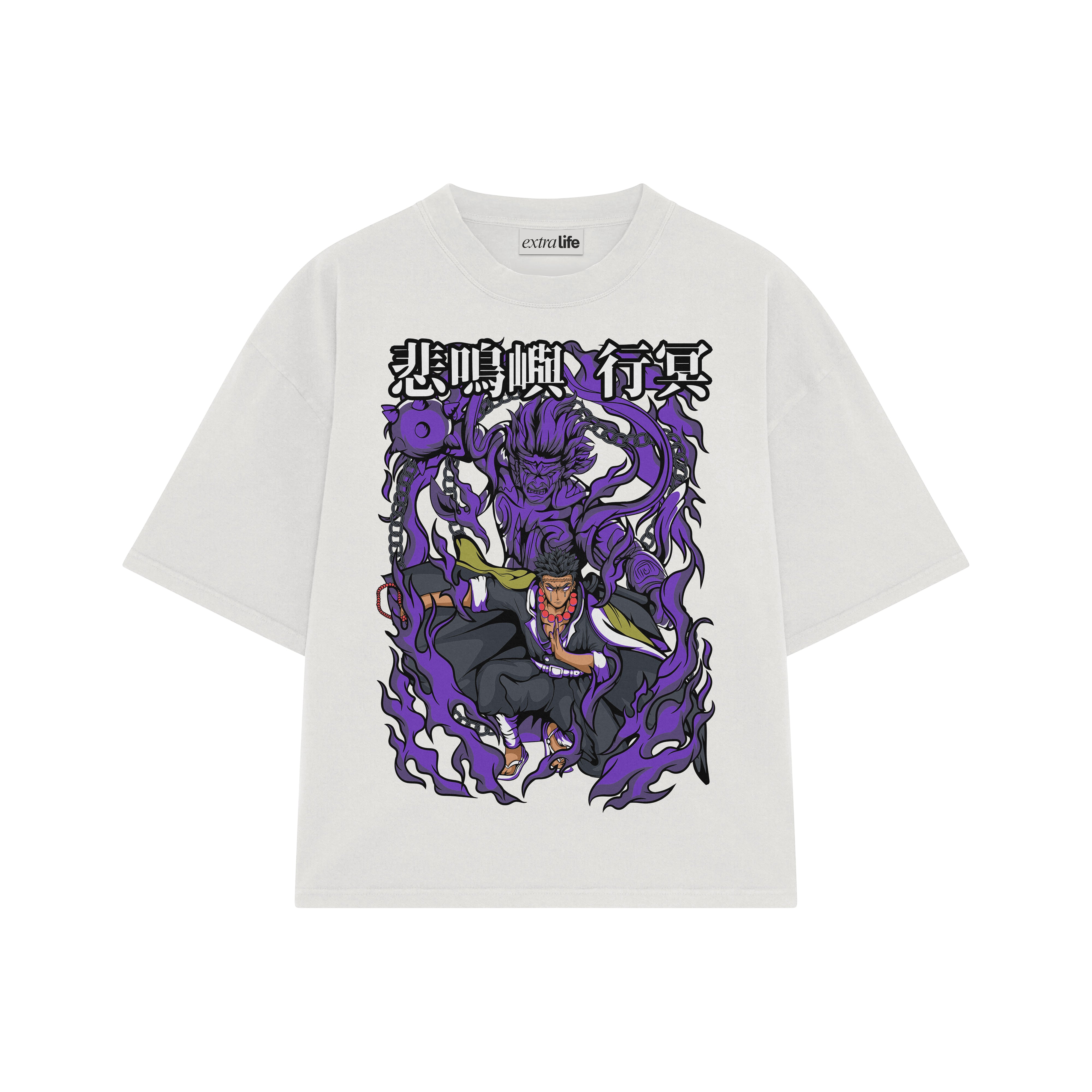 Playera streetwear premium de anime y gaming ExtraLife MX, corte boxy oversized drop shoulder heavyweight en color Deep Black y Off-White, moda urbana mexicana de culto.