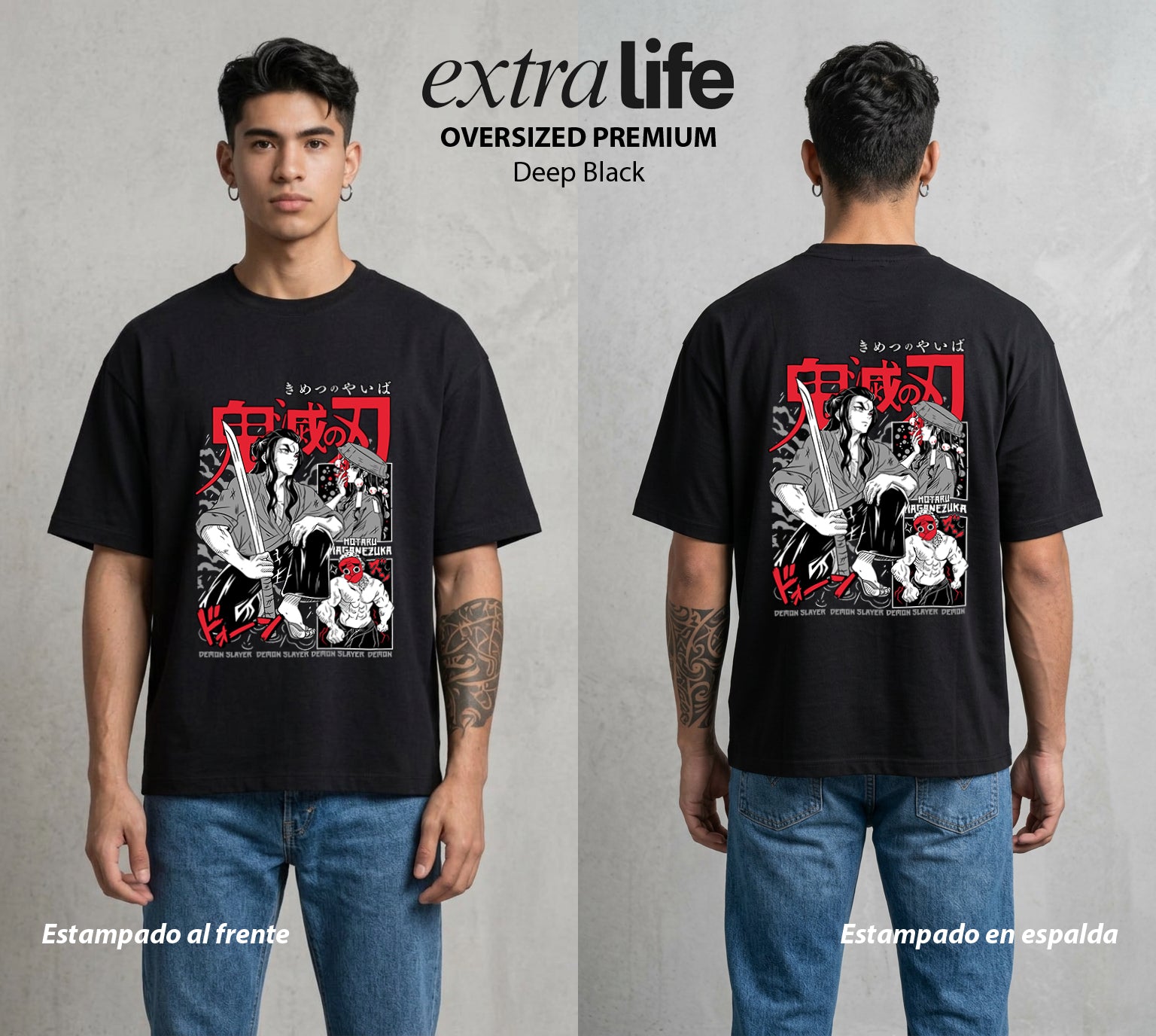 Cazadores de la Noche | El Maestro Forjador #01042 - Playera Oversized Premium | Deep Black - Foto en modelo