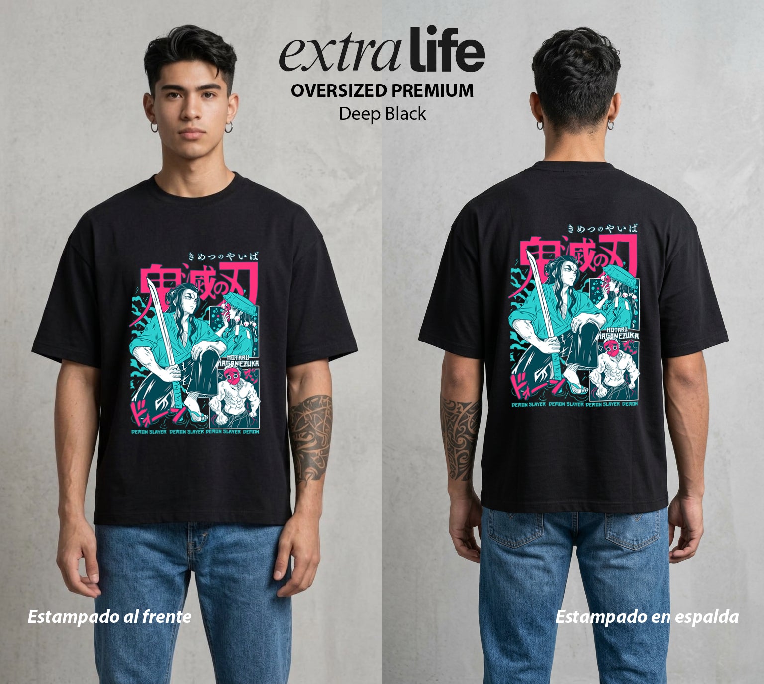 Cazadores de la Noche | La Pasion del Metal #01043 - Playera Oversized Premium | Deep Black - Foto en modelo