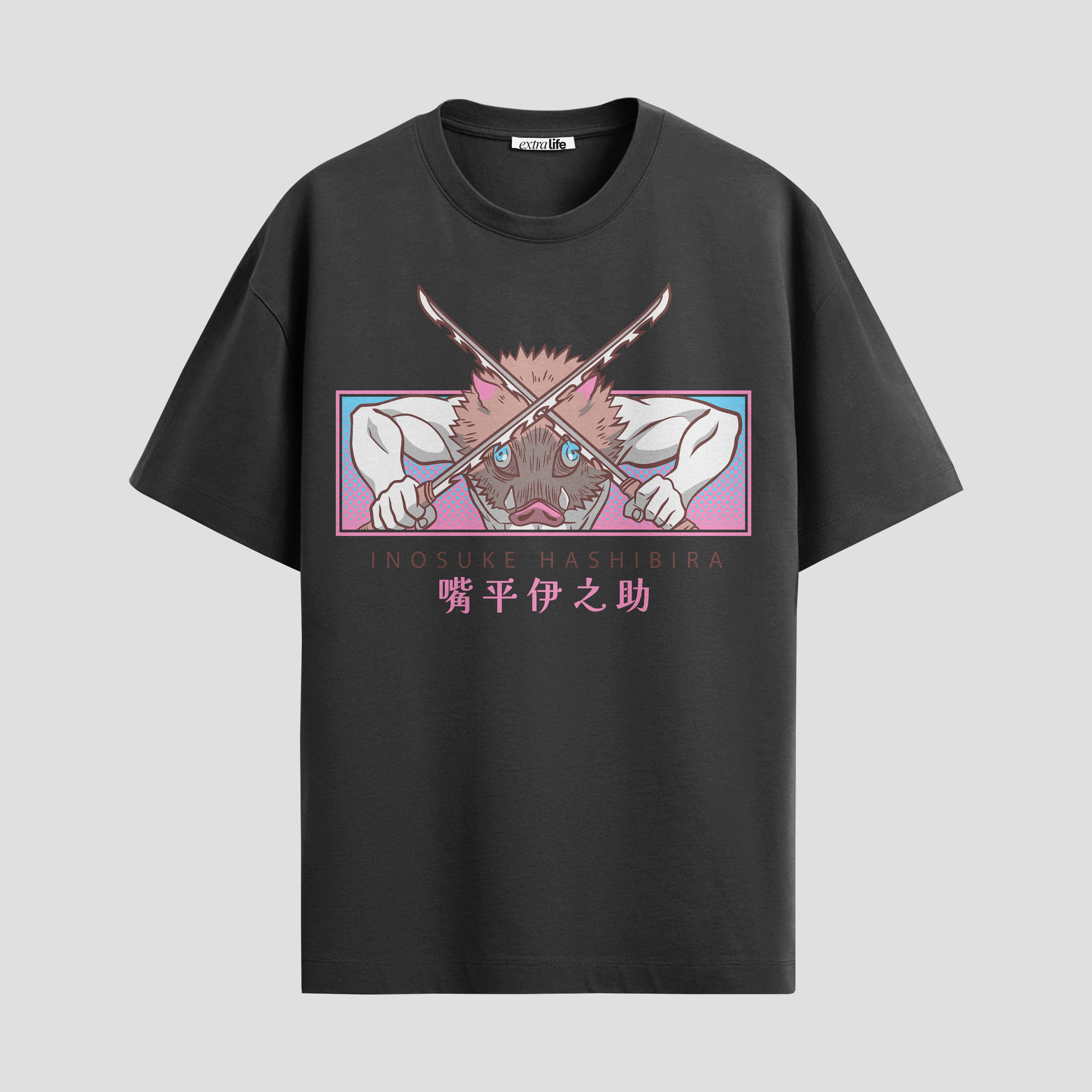 Playera urbana de anime y gaming ExtraLife MX, corte Standard Fit unisex ligero y transpirable en color Deep Black y Pure White, ropa de uso diario para gym y casual.