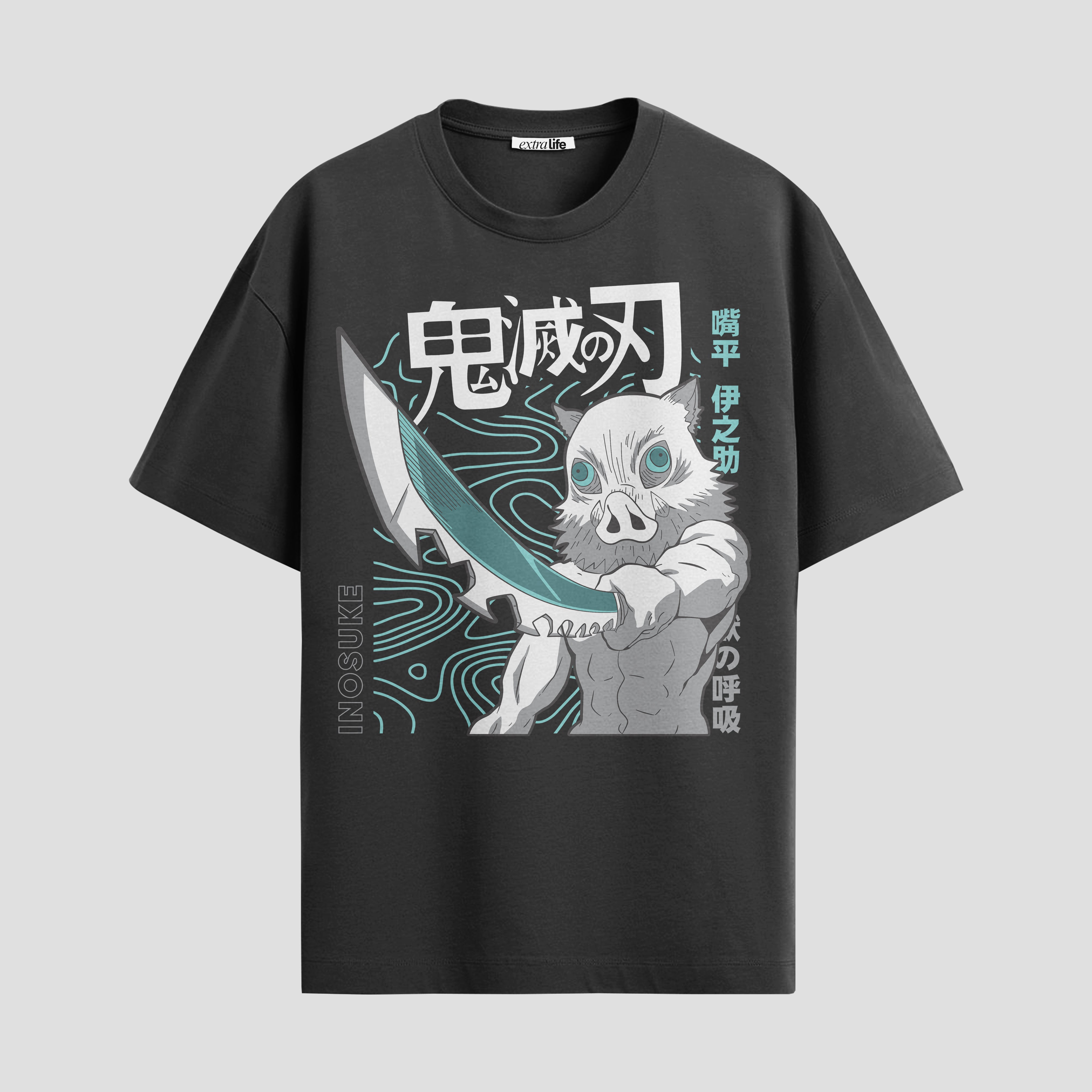 Playera urbana de anime y gaming ExtraLife MX, corte Standard Fit unisex ligero y transpirable en color Deep Black y Pure White, ropa de uso diario para gym y casual.