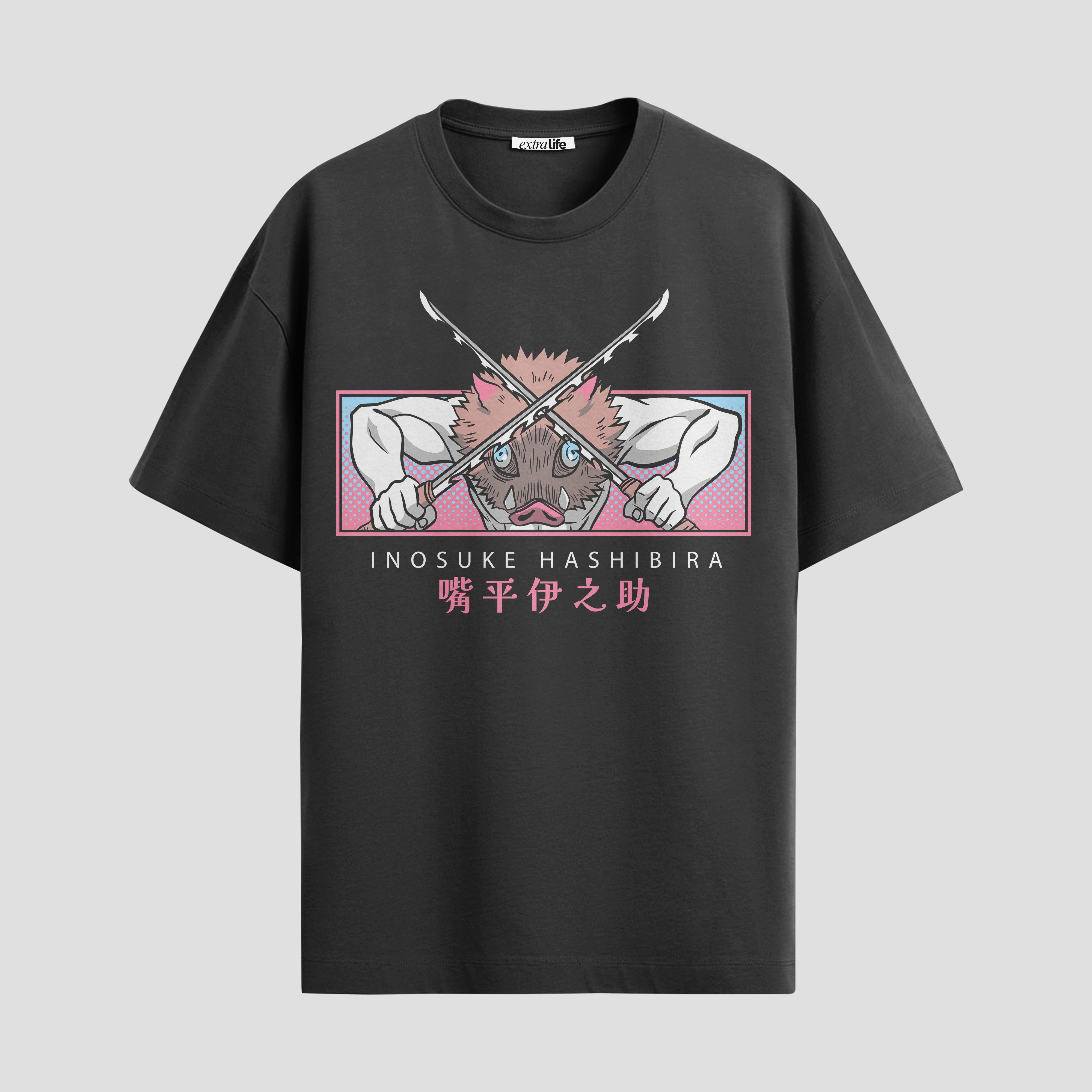 Playera urbana de anime y gaming ExtraLife MX, corte Standard Fit unisex ligero y transpirable en color Deep Black y Pure White, ropa de uso diario para gym y casual.