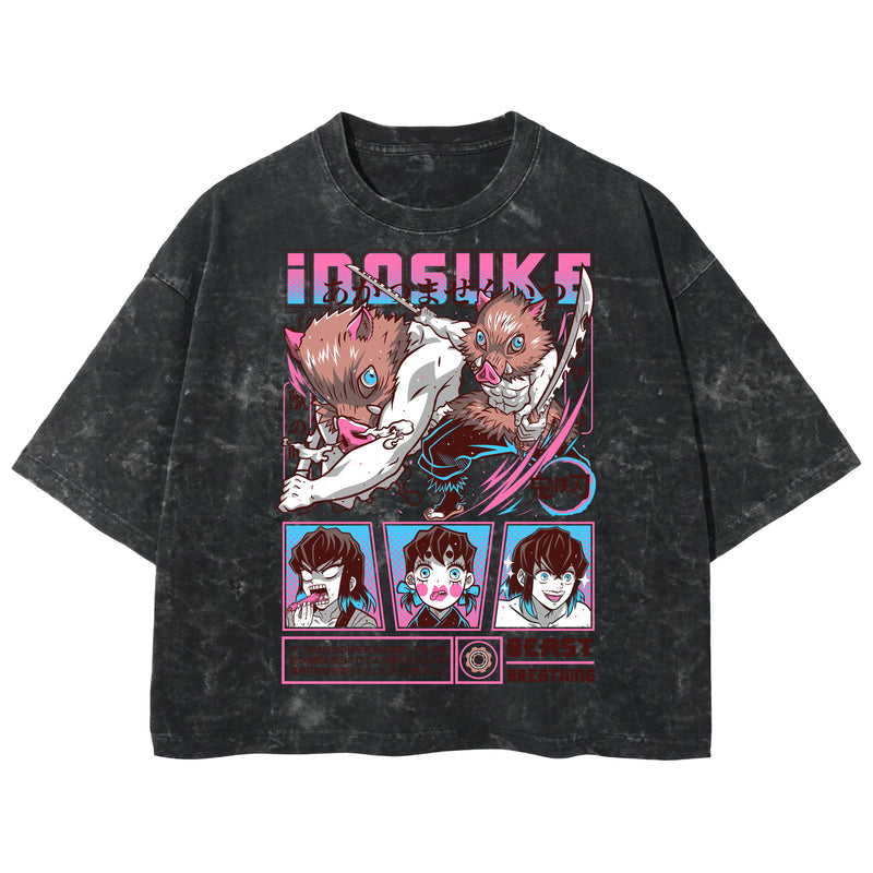 Playera streetwear premium de anime y gaming ExtraLife MX, corte boxy deluxe mineral wash heavyweight en color Acid Wash, moda urbana mexicana de culto.