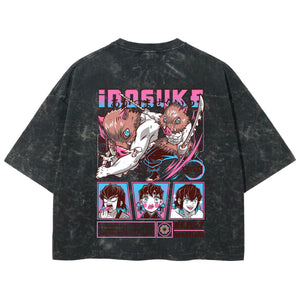 Playera streetwear premium de anime y gaming ExtraLife MX, corte boxy deluxe mineral wash heavyweight en color Acid Wash, moda urbana mexicana de culto.