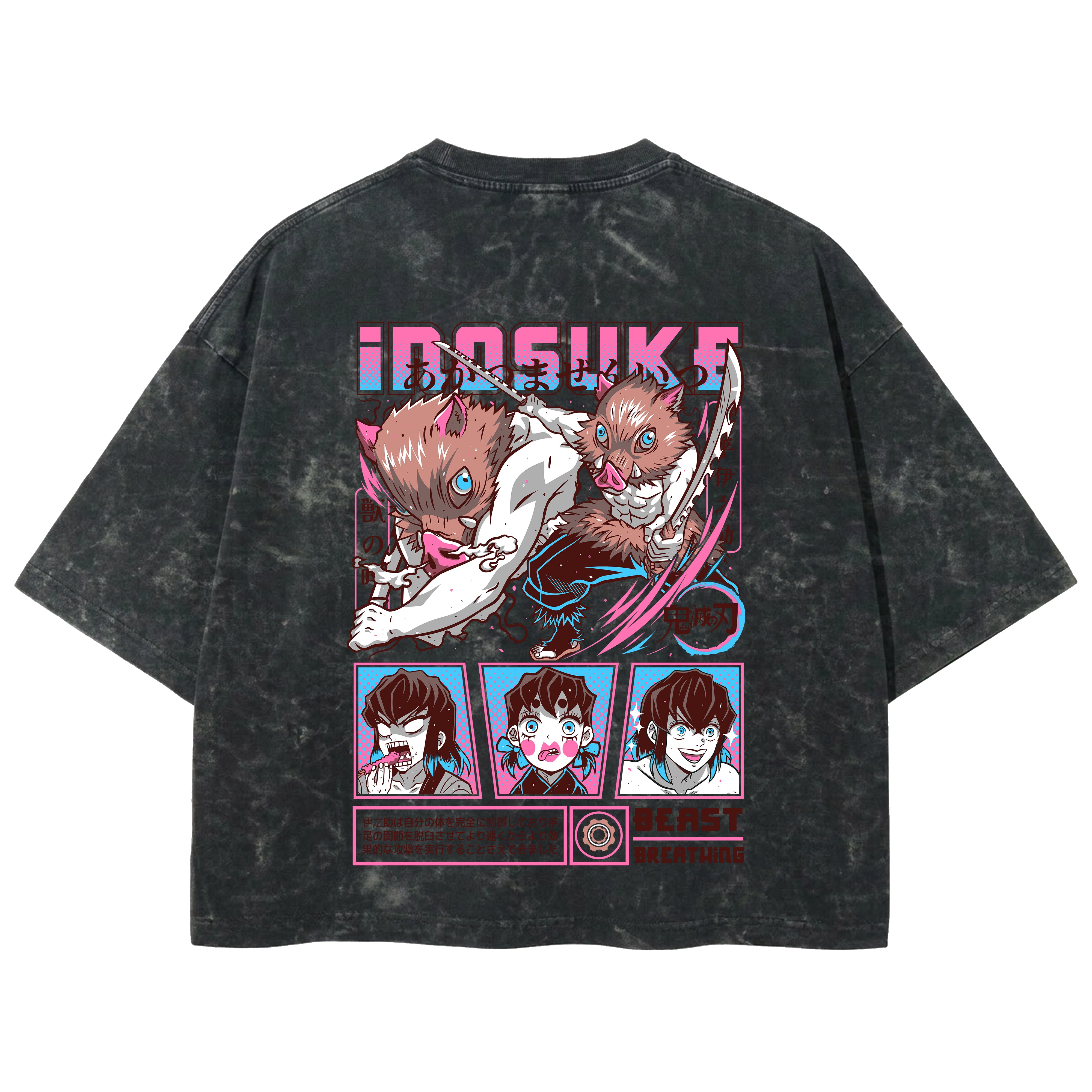 Playera streetwear premium de anime y gaming ExtraLife MX, corte boxy deluxe mineral wash heavyweight en color Acid Wash, moda urbana mexicana de culto.
