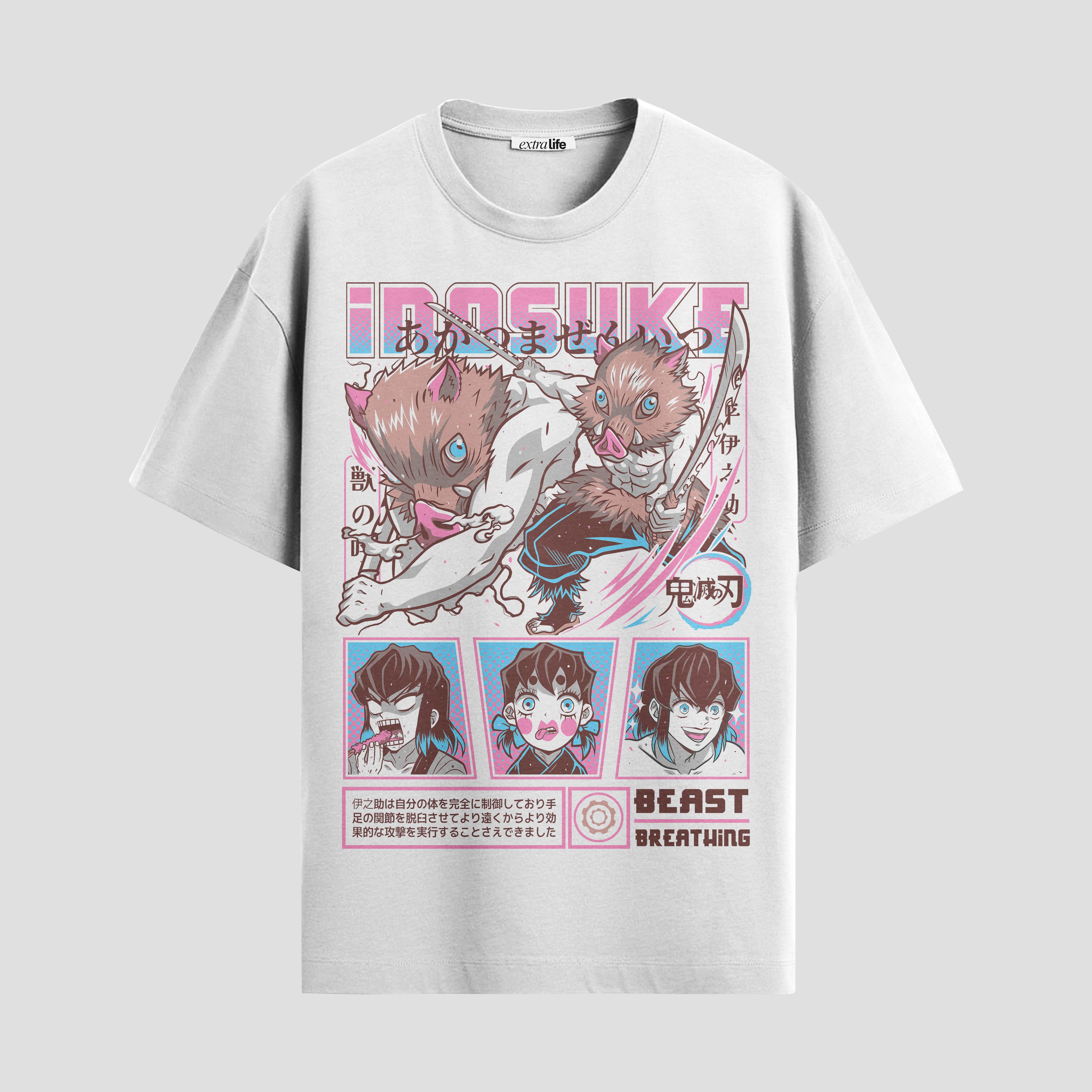 Playera urbana de anime y gaming ExtraLife MX, corte Standard Fit unisex ligero y transpirable en color Deep Black y Pure White, ropa de uso diario para gym y casual.