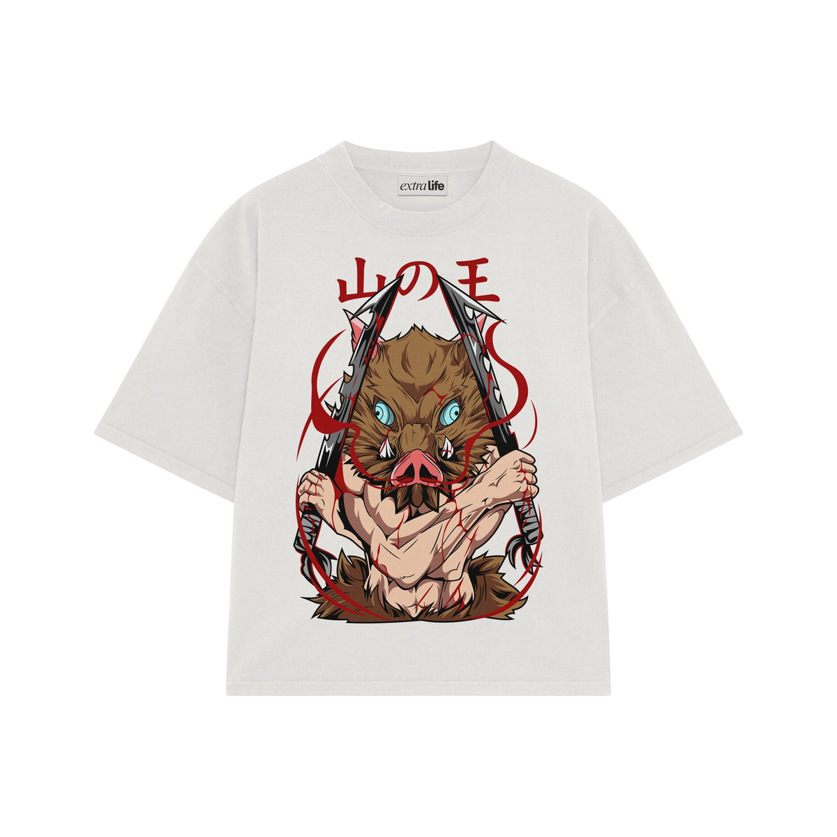 Playera streetwear premium de anime y gaming ExtraLife MX, corte oversized drop shoulder ligero y fresco en color Deep Black y Off-White, moda urbana mexicana de culto.