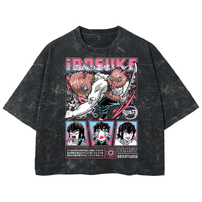 Playera streetwear premium de anime y gaming ExtraLife MX, corte boxy deluxe mineral wash heavyweight en color Acid Wash, moda urbana mexicana de culto.