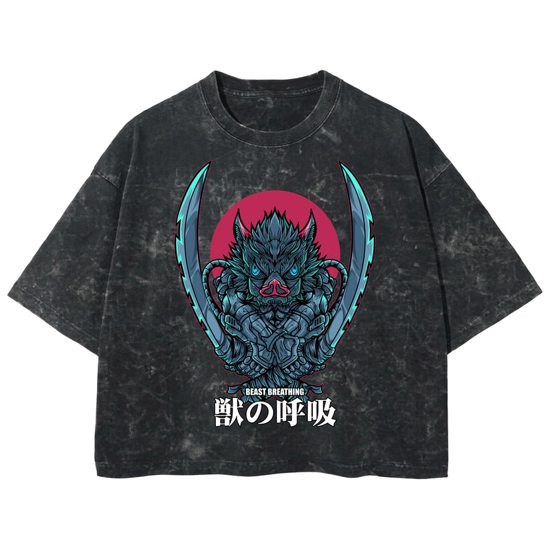 Playera streetwear premium de anime y gaming ExtraLife MX, corte boxy deluxe mineral wash heavyweight en color Acid Wash, moda urbana mexicana de culto.