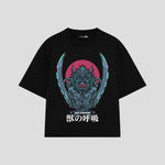 Playera streetwear premium de anime y gaming ExtraLife MX, corte boxy oversized drop shoulder heavyweight en color Deep Black y Off-White, moda urbana mexicana de culto.