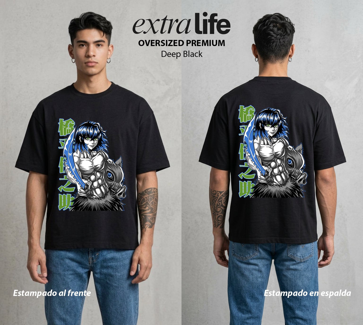 Cazadores de la Noche | El Salvaje del Monte #01057 - Playera Oversized Premium | Deep Black - Foto en modelo