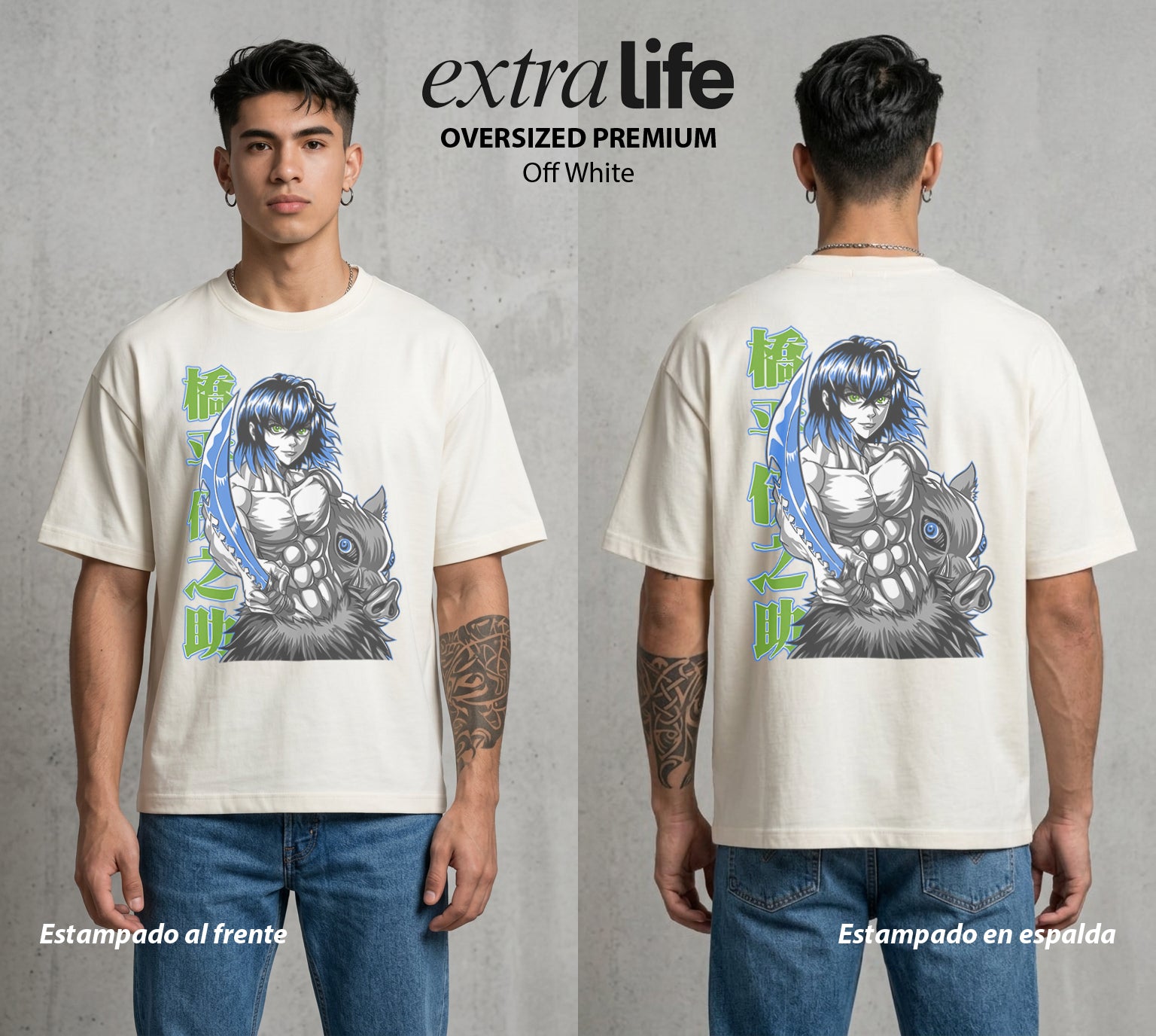 Cazadores de la Noche | El Salvaje del Monte #01057 - Playera Oversized Premium | Off White - Foto en modelo