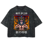 Playera streetwear premium de anime y gaming ExtraLife MX, corte boxy deluxe mineral wash heavyweight en color Acid Wash, moda urbana mexicana de culto.