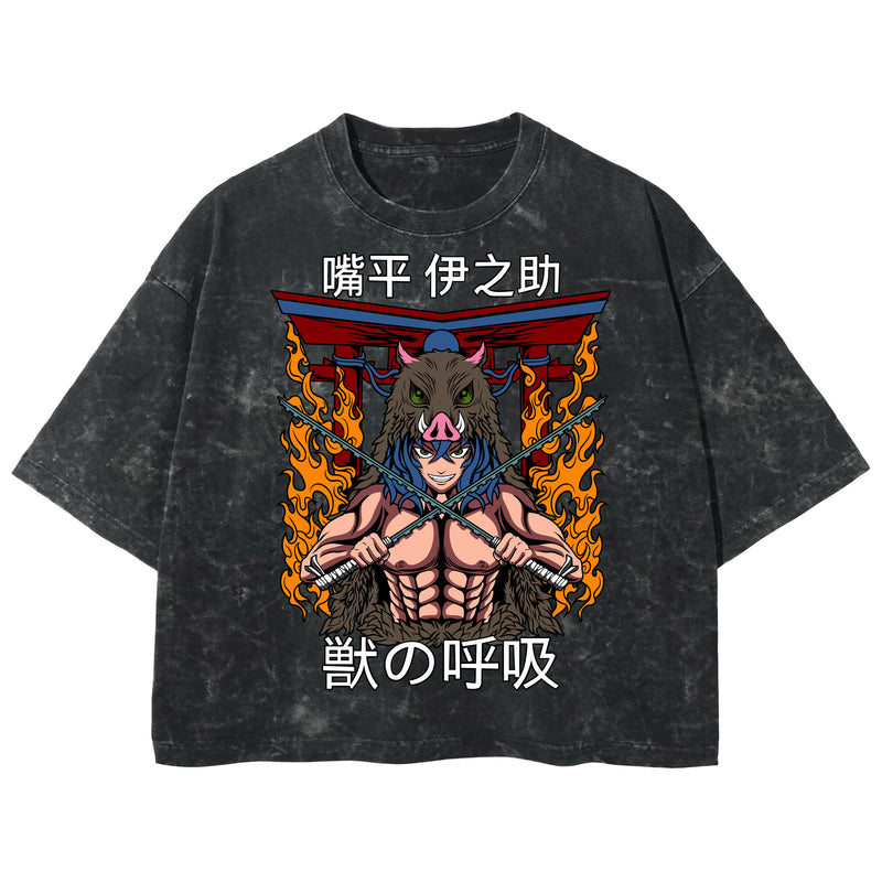 Playera streetwear premium de anime y gaming ExtraLife MX, corte boxy deluxe mineral wash heavyweight en color Acid Wash, moda urbana mexicana de culto.
