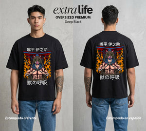 Cazadores de la Noche | Doble Filo y Furia #01058 - Playera Oversized Premium | Deep Black - Foto en modelo
