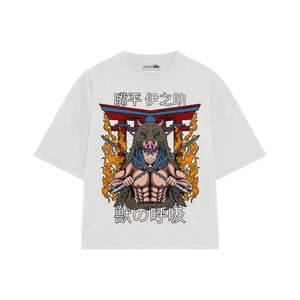 Playera streetwear premium de anime y gaming ExtraLife MX, corte boxy oversized drop shoulder heavyweight en color Deep Black y Off-White, moda urbana mexicana de culto.