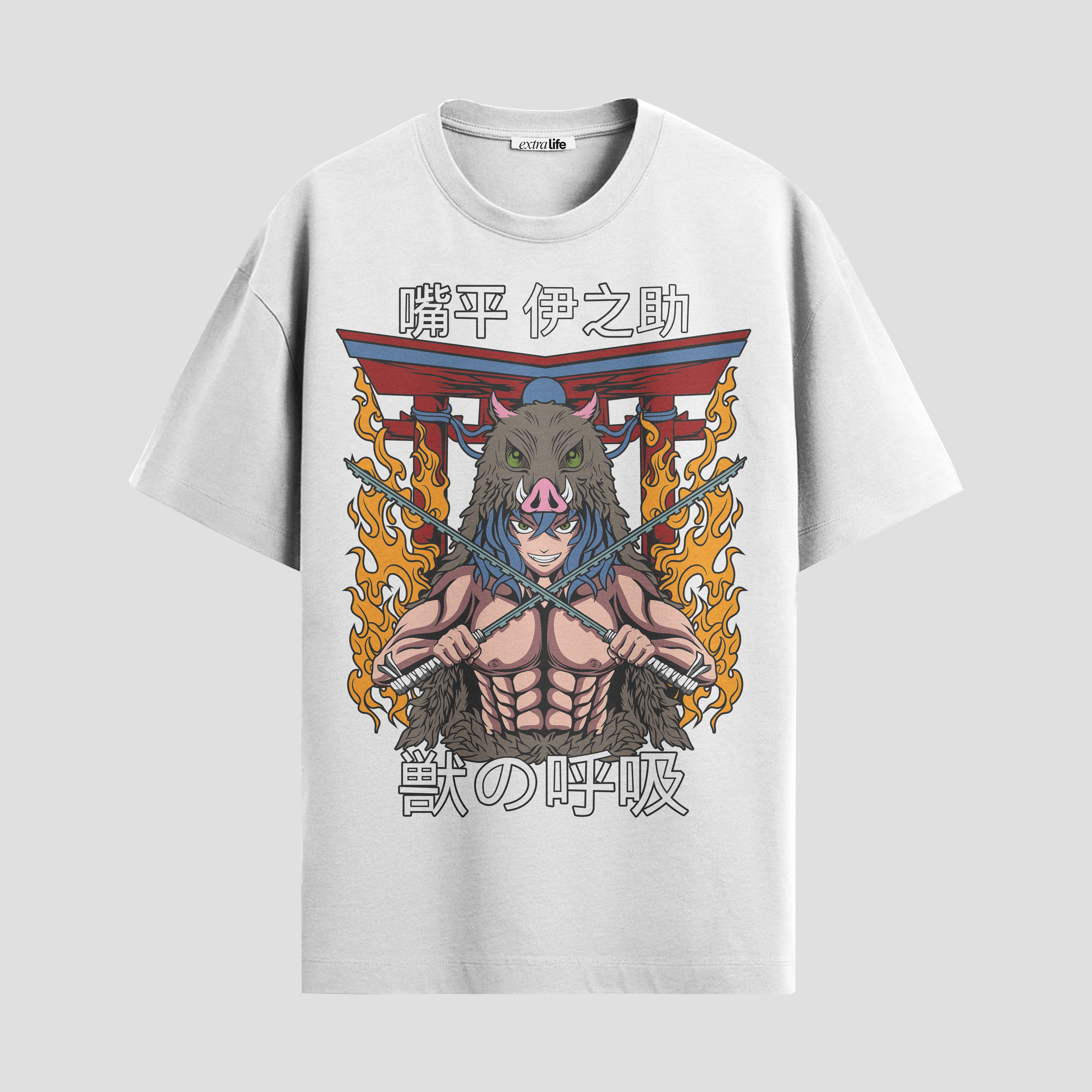 Playera urbana de anime y gaming ExtraLife MX, corte Standard Fit unisex ligero y transpirable en color Deep Black y Pure White, ropa de uso diario para gym y casual.