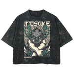 Playera streetwear premium de anime y gaming ExtraLife MX, corte boxy deluxe mineral wash heavyweight en color Acid Wash, moda urbana mexicana de culto.