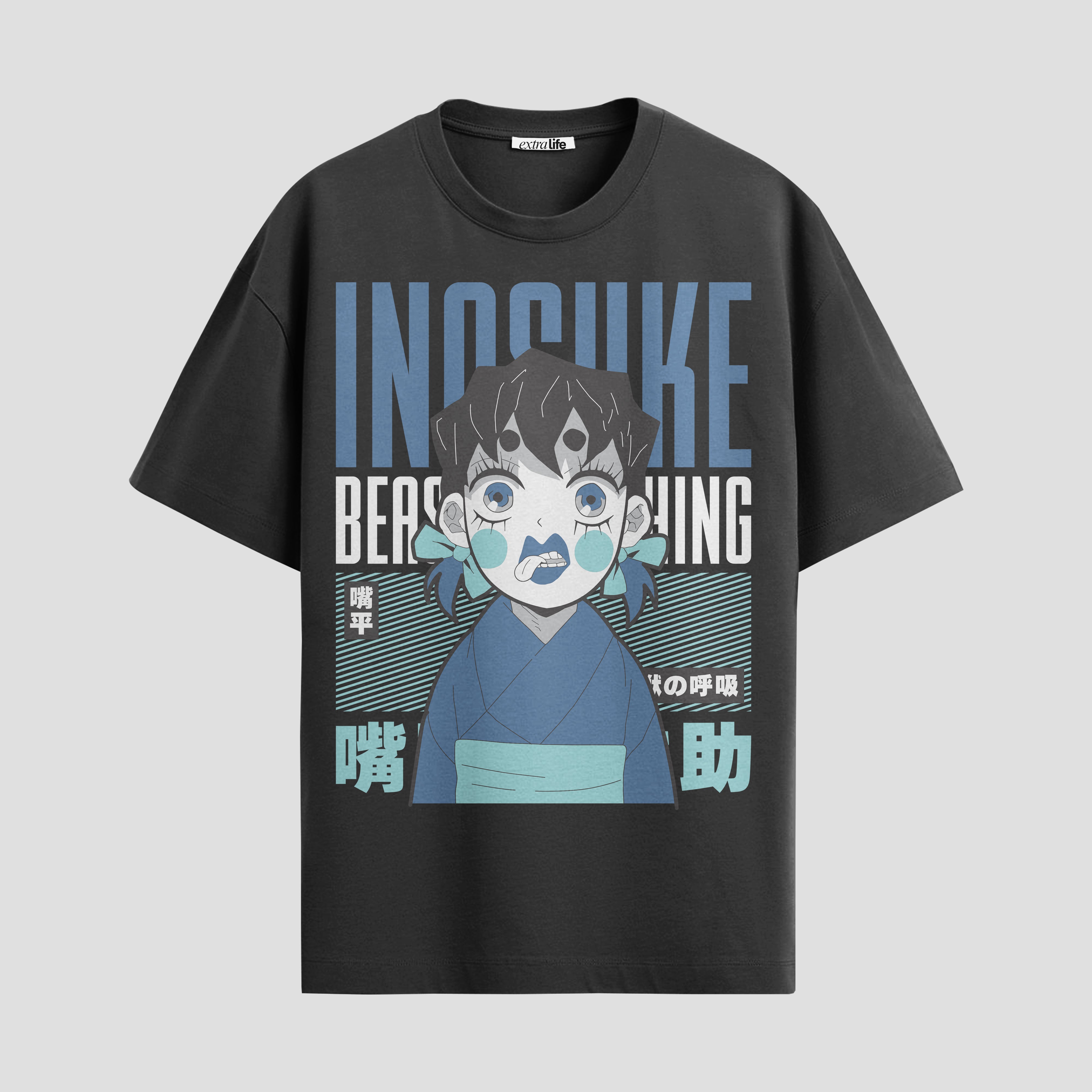 Playera urbana de anime y gaming ExtraLife MX, corte Standard Fit unisex ligero y transpirable en color Deep Black y Pure White, ropa de uso diario para gym y casual.
