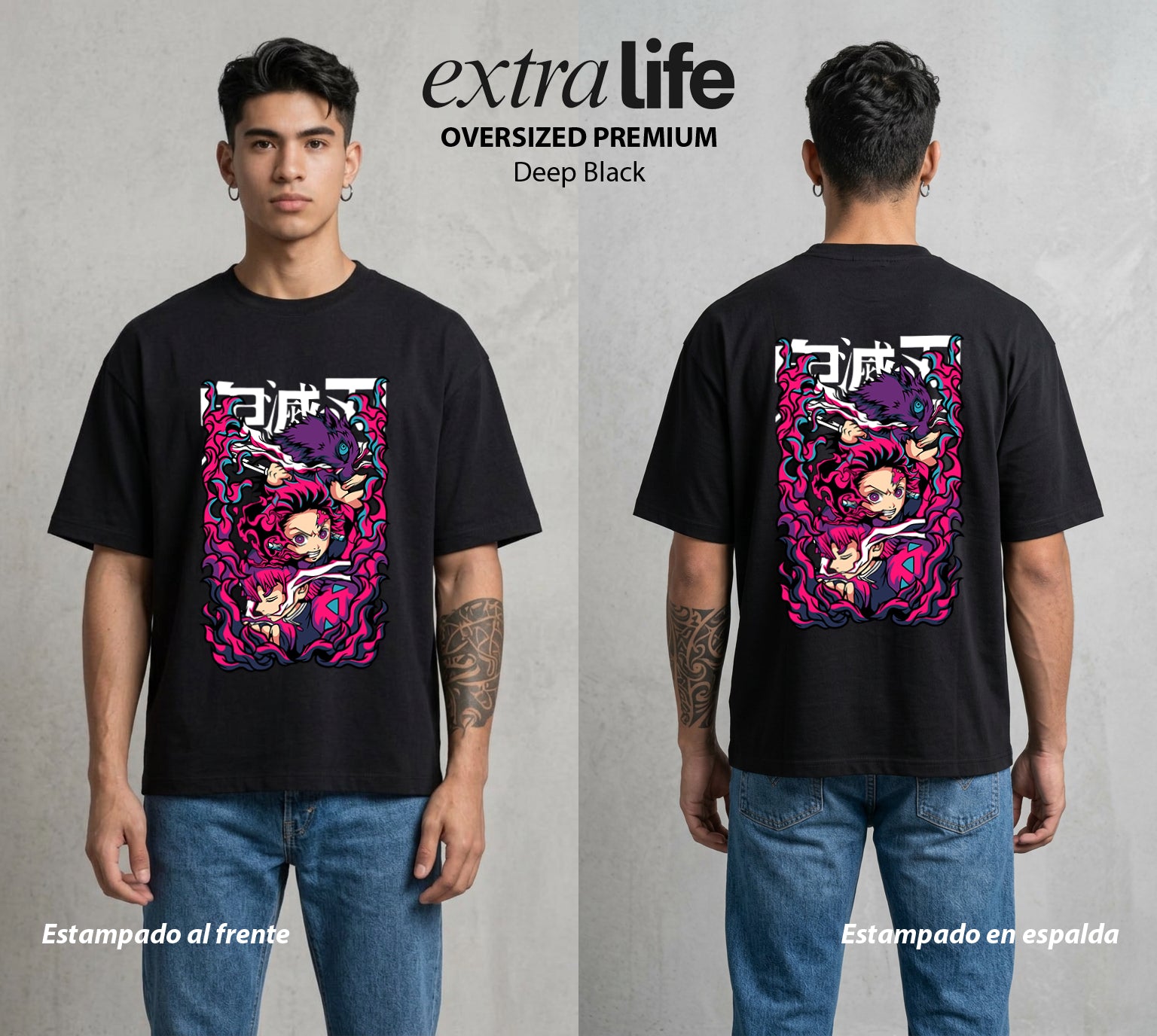 Cazadores de la Noche | El Rayo del Miedo #01062 - Playera Oversized Premium | Deep Black - Foto en modelo