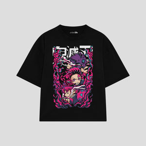 Playera streetwear premium de anime y gaming ExtraLife MX, corte boxy oversized drop shoulder heavyweight en color Deep Black y Off-White, moda urbana mexicana de culto.