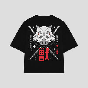 Playera streetwear premium de anime y gaming ExtraLife MX, corte boxy oversized drop shoulder heavyweight en color Deep Black y Off-White, moda urbana mexicana de culto.